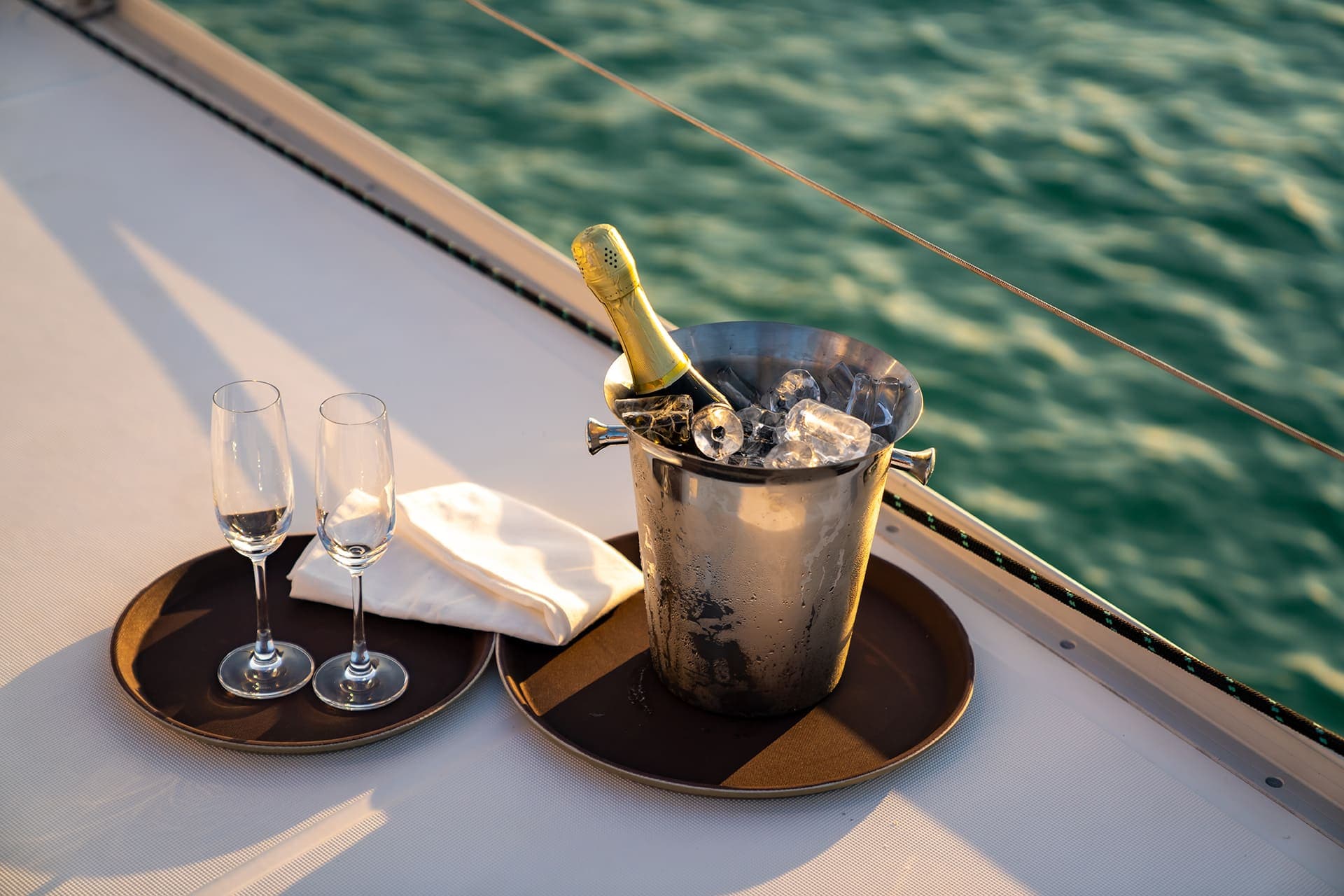Luxury champagne served on board